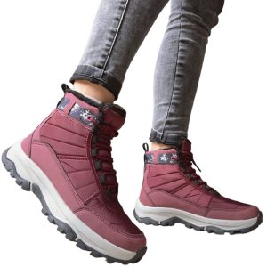 Botin Mujer Termico Impermeable Para Lluvia y Nieve Burdeo