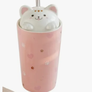 Tazon Mug Gato Con Tapa Y Bombilla