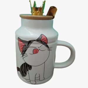 Taza Mug Tazon Gato Chi Con Tapa De Corona + Cuchara