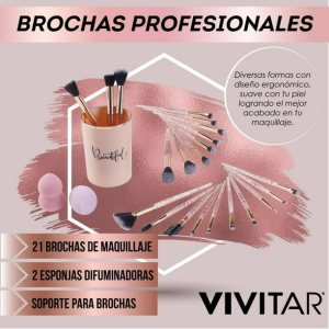 Set Profesional de Brochas VIVITAR x24 Piezas - Incluye Esponjas y Soporte